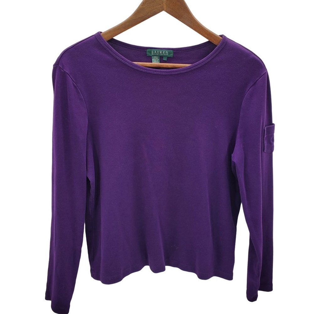 Lauren Ralph Lauren Womens Purple Long Sleeve Knit Top Blouse Sz Large L Casual